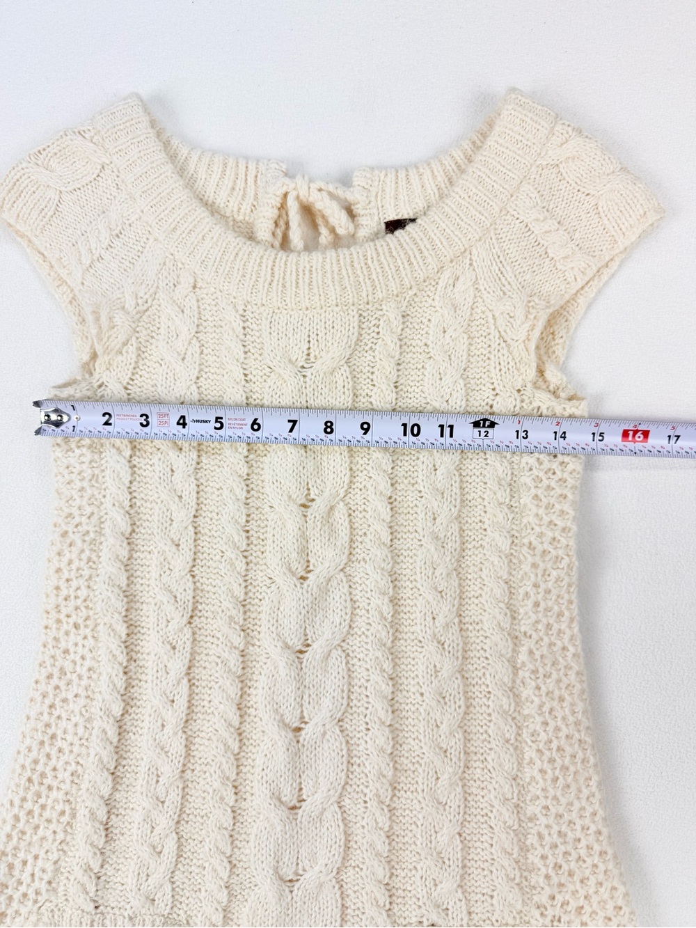 Cream Cable Knit Sweater Dress Y2K Cottagecore Wool Blend Cozy Boho Mini Dress - Picture 4 of 6